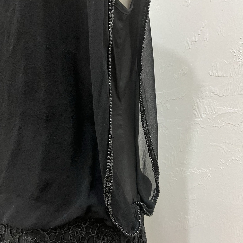 Aidan Mattox Cocktail Dress Women 6 Black Good Silk Lace Beaded Sheer Overlay - Picture 13 of 14